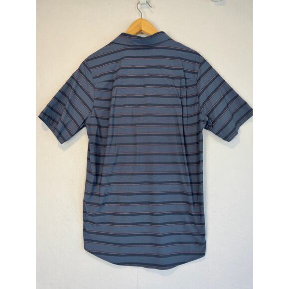 Travis Matthews Button Up Shirt Golf Stripes Size Large Short Sleeve Navy Blue - Picture 4 of 4